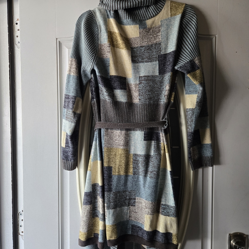 NIC+ZOE Multicolor Blue Patchwork Striped Cardigan ~Medium Cottonblend Retro - Picture 6 of 9